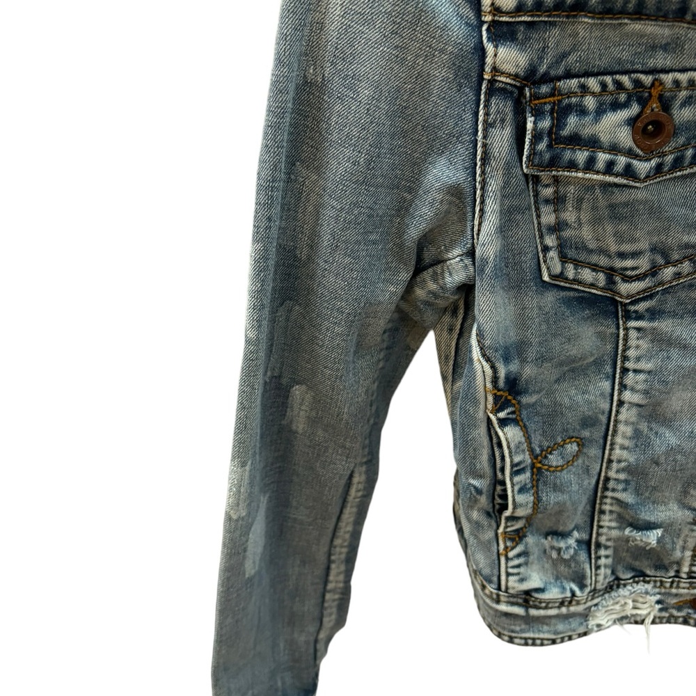White Crow Women’s Blue Distressed Embroidered Denim Jean Jacket Size Small - Picture 4 of 12
